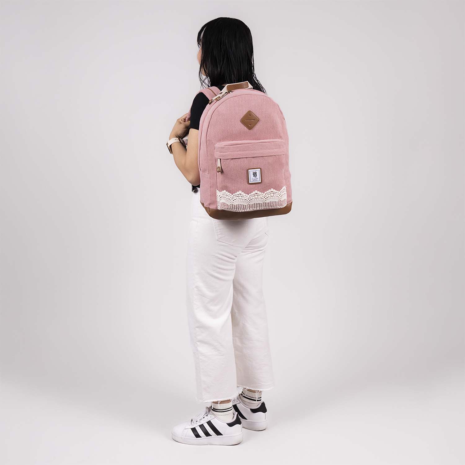 Mochila escolar juvenil 1818 by Chenson rosa con porta laptop 5