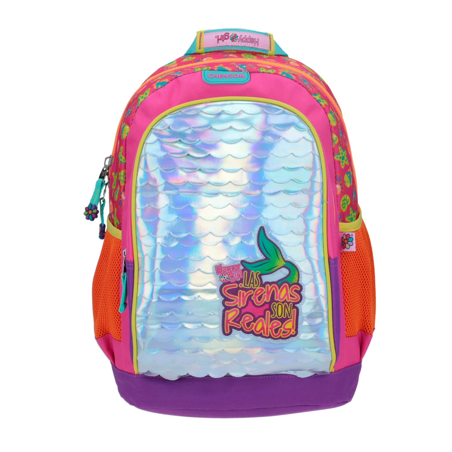 Mochila escolar para niña Happy Girl by Chenson Rosa con bolsillo frontal