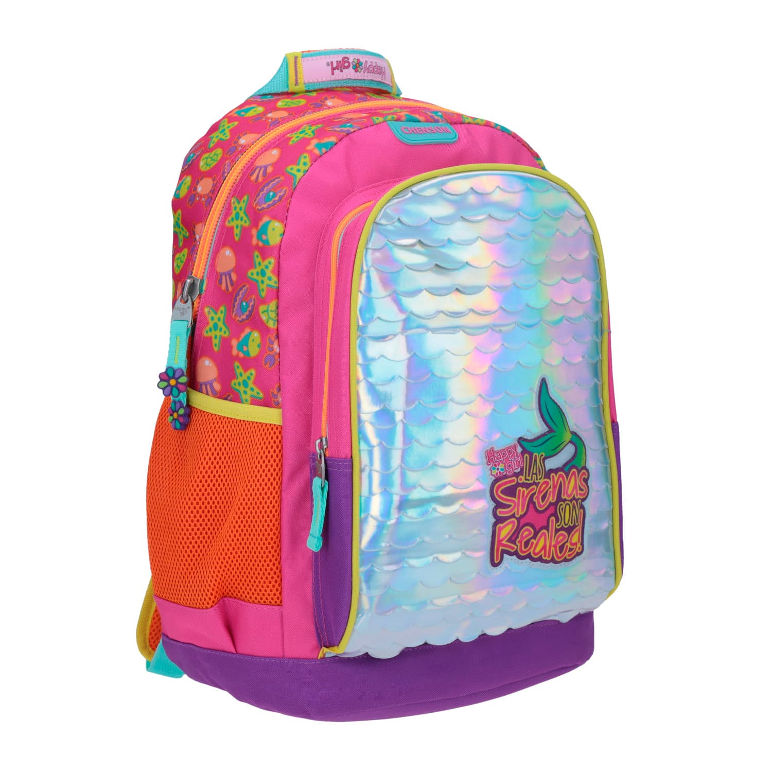 Mochila escolar para niña Happy Girl by Chenson Rosa con bolsillo frontal 4
