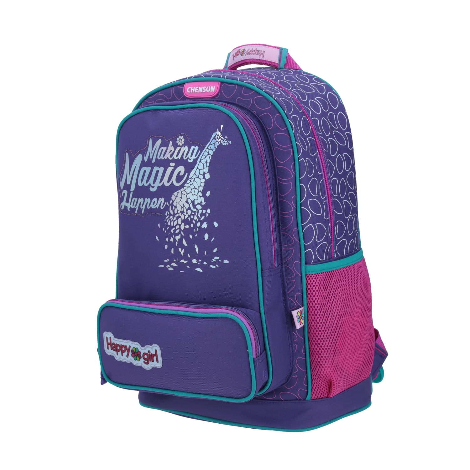 Mochila escolar para niña Happy Girl by Chenson en color azul divertida 3