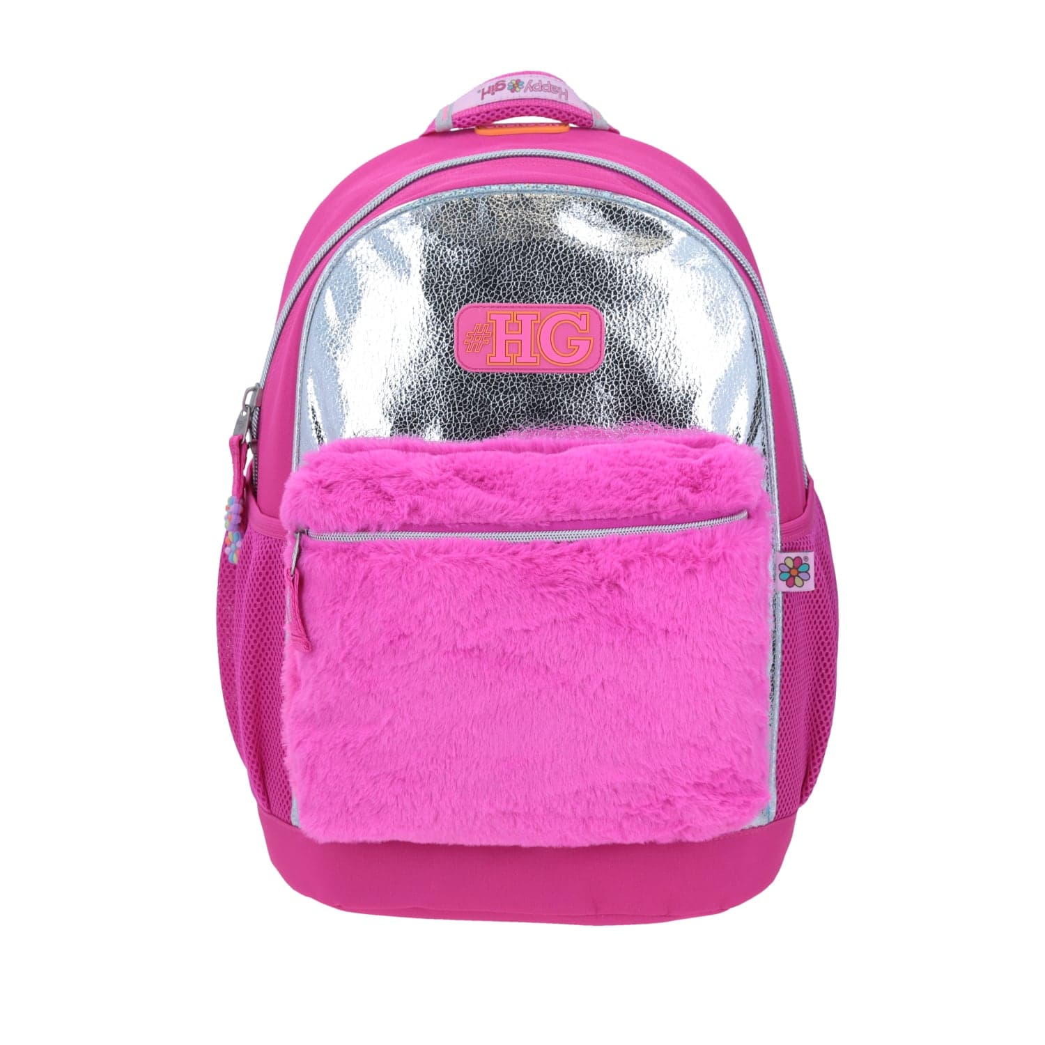 Mochila escolar para niña Happy Girl by Chenson color rosa con bolsillo frontal