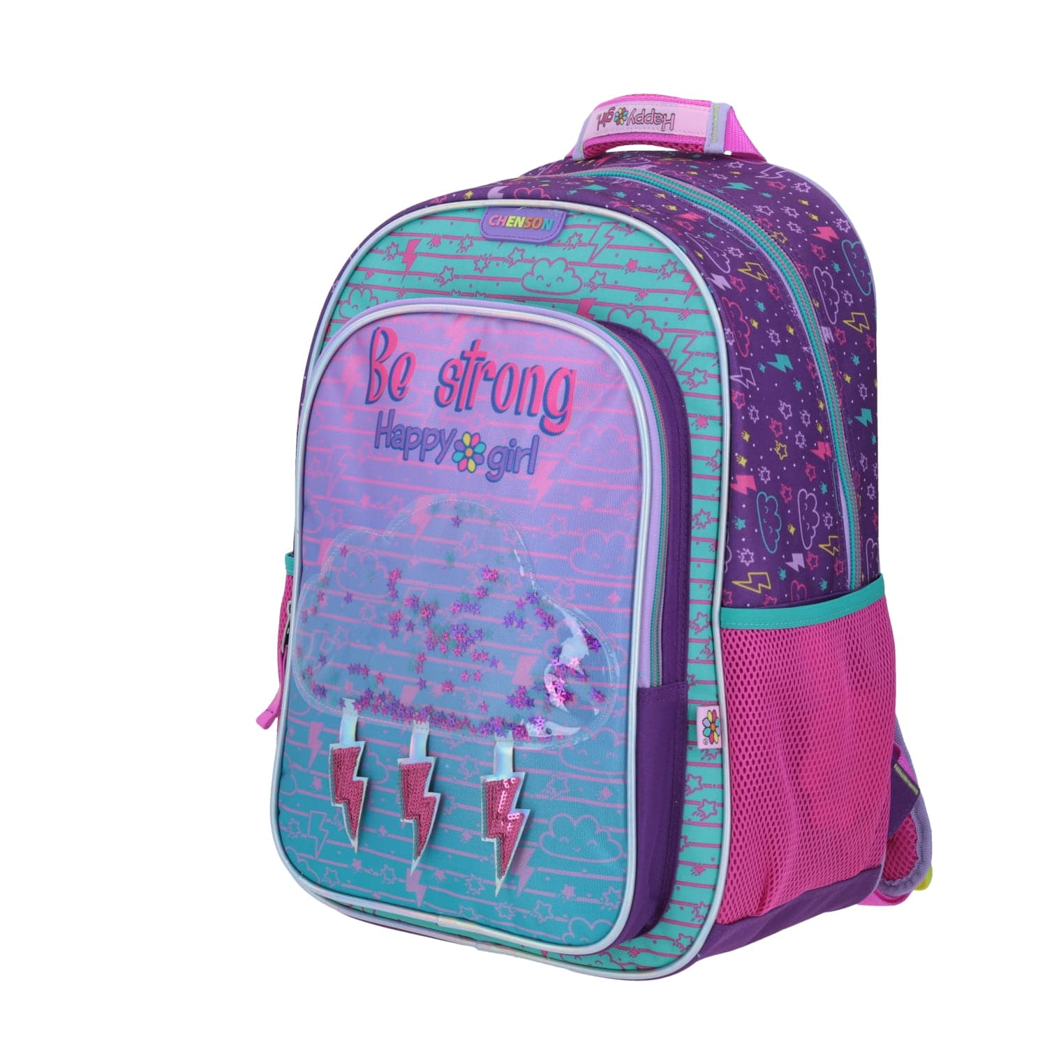 Mochila escolar Happy Girl by Chenson color uva para niña con compartimento amplio 2