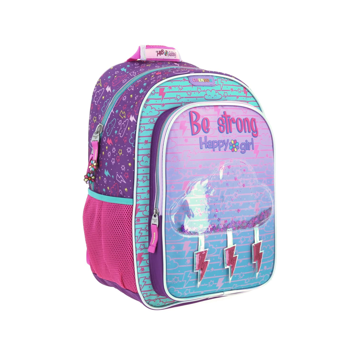 Mochila escolar Happy Girl by Chenson color uva para niña con compartimento amplio - vista 2