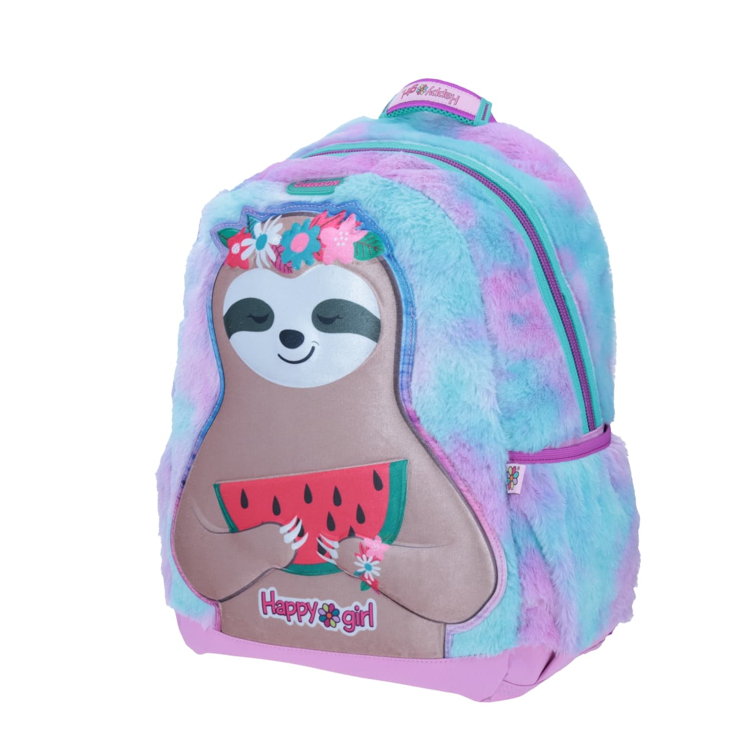 Mochila escolar para niña Happy Girl by Chenson Violeta con bolsillo frontal 2