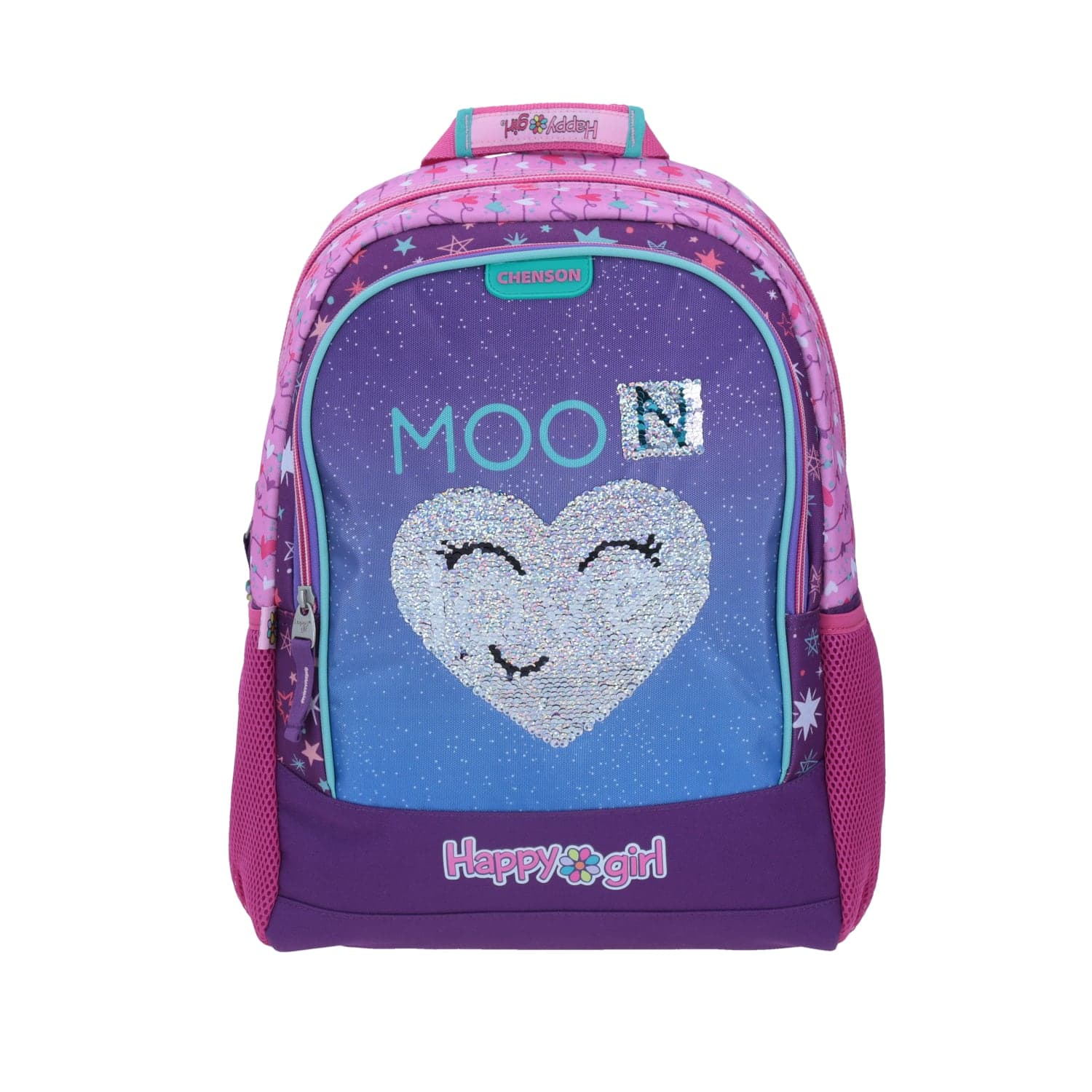 Mochila escolar para niña Happy Girl by Chenson color rosa con compartimentos 2