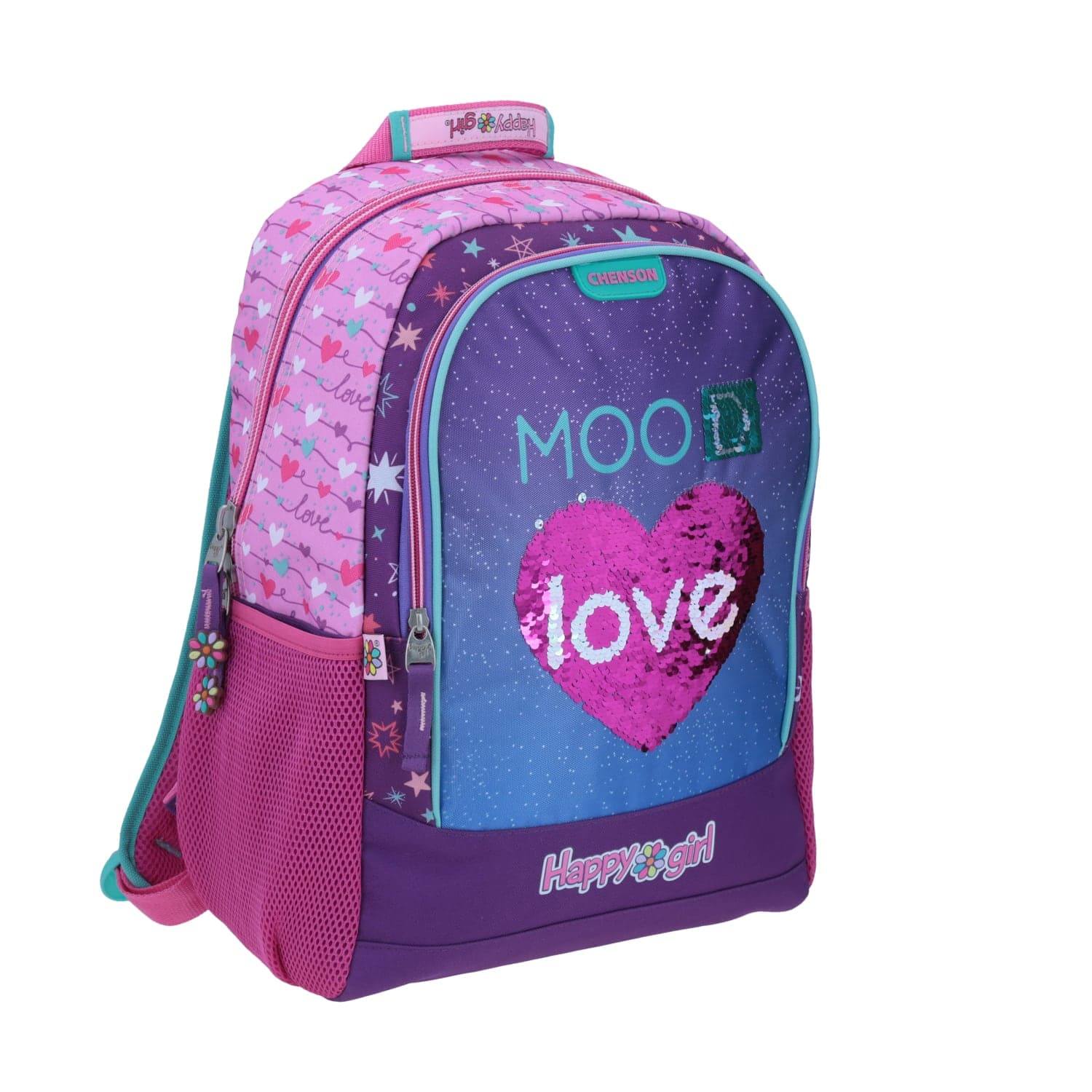 Mochila escolar para niña Happy Girl by Chenson color rosa con compartimentos 5