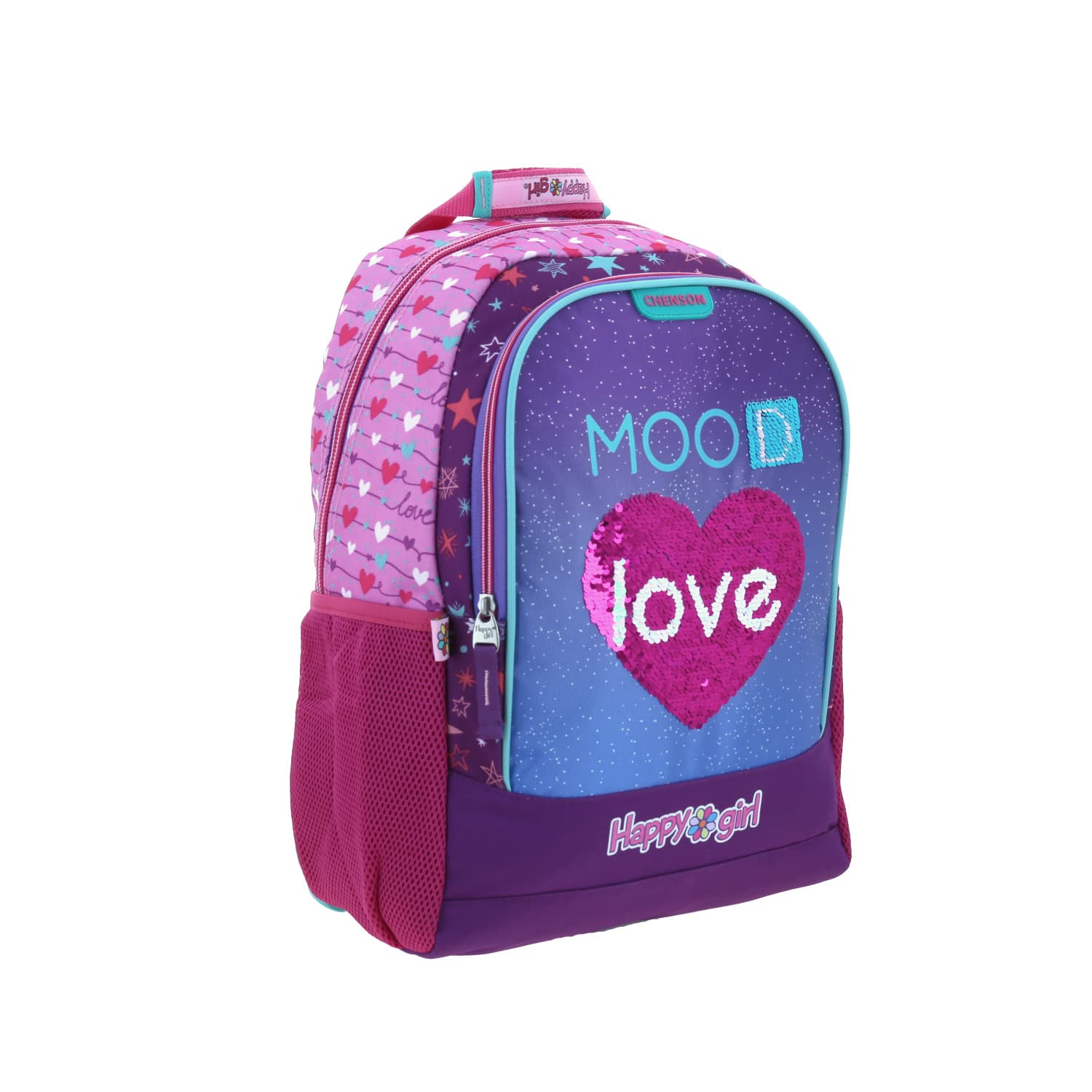 Mochila escolar para niña Happy Girl by Chenson color rosa con compartimentos - vista 2