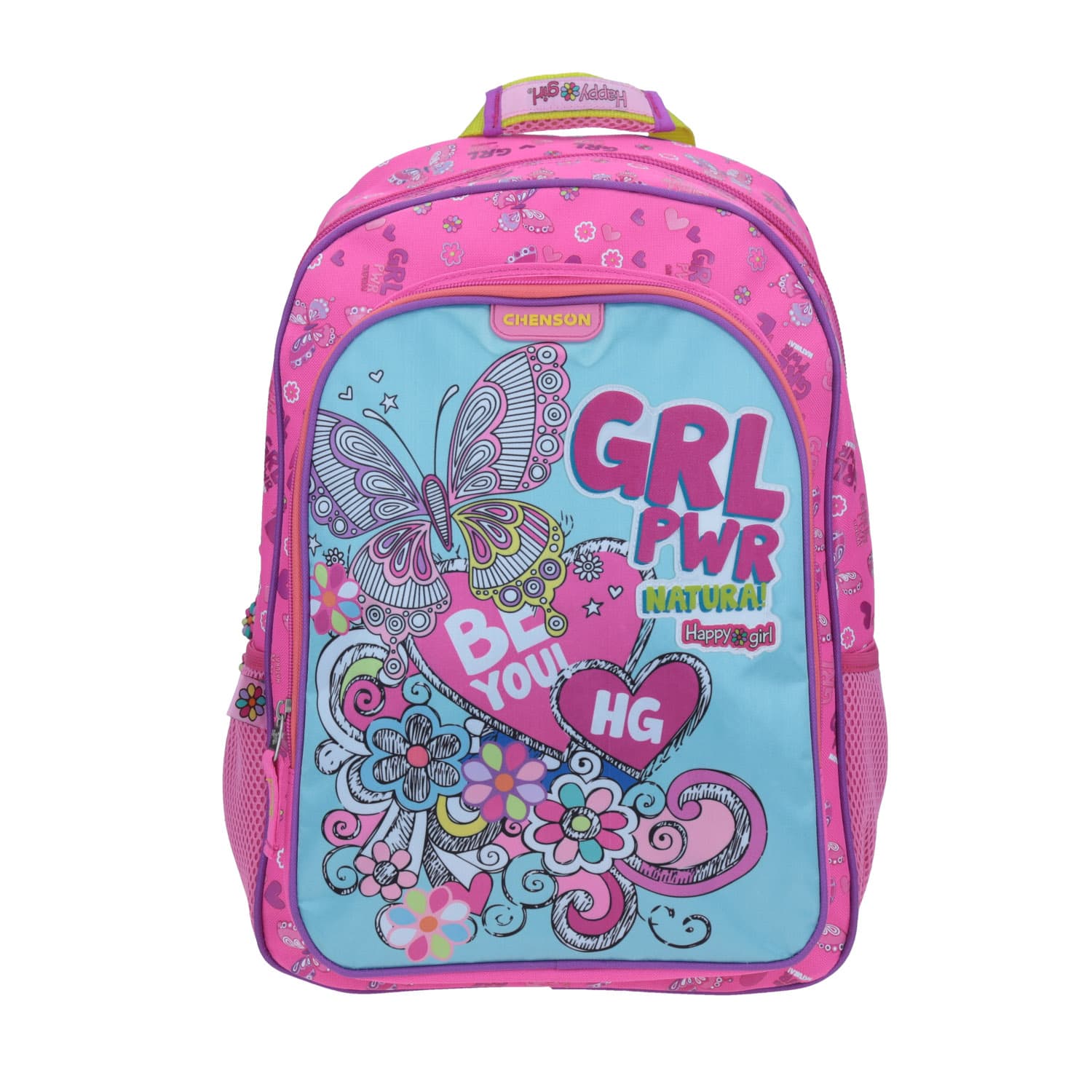 Mochila escolar para niña Happy Girl by Chenson color rosa con organizador