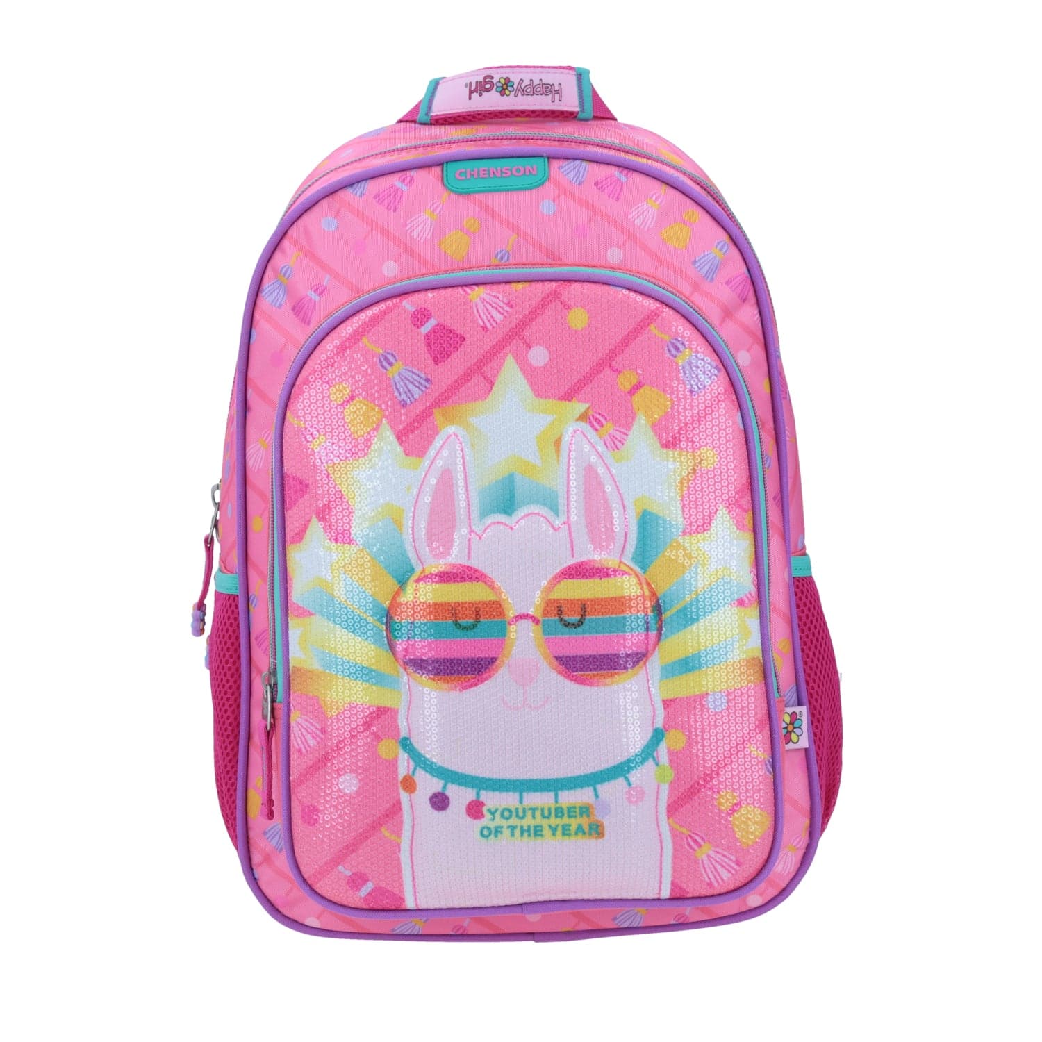 Mochila escolar para niña Happy Girl by Chenson rosa con porta tablet