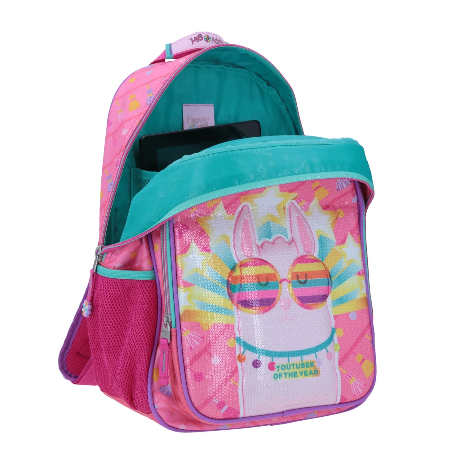 Mochila escolar para niña Happy Girl by Chenson rosa con porta tablet - vista 2