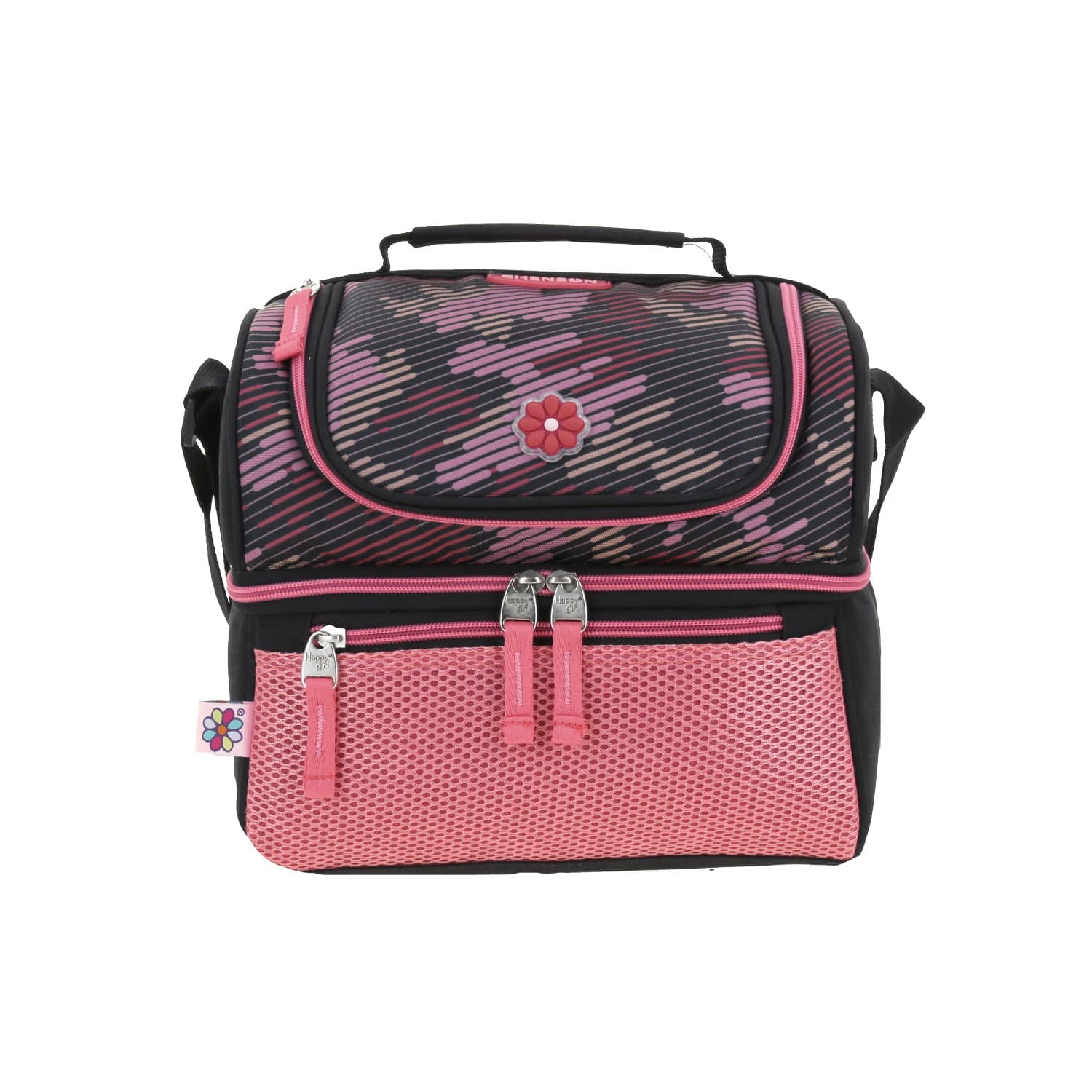 Lonchera escolar térmica Happy Girl negra para niña - Doble compartimento