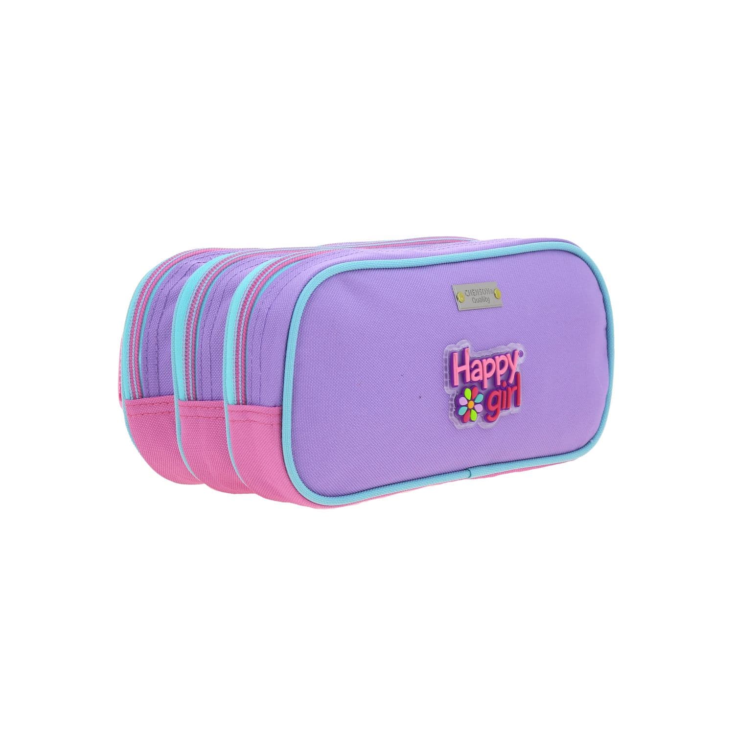 Lapicera escolar para niña Happy Girl by Chenson color rosa con triple compartimento 3