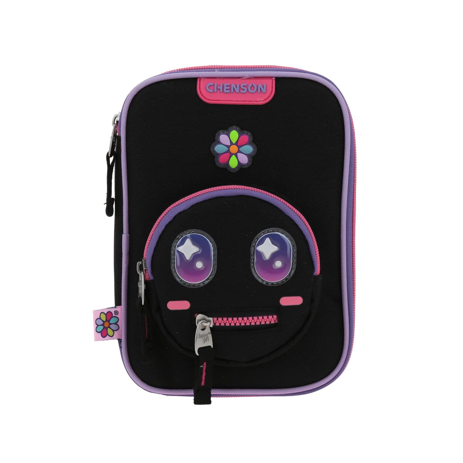 Lapicera escolar Happy Girl by Chenson negra con amplio compartimento
