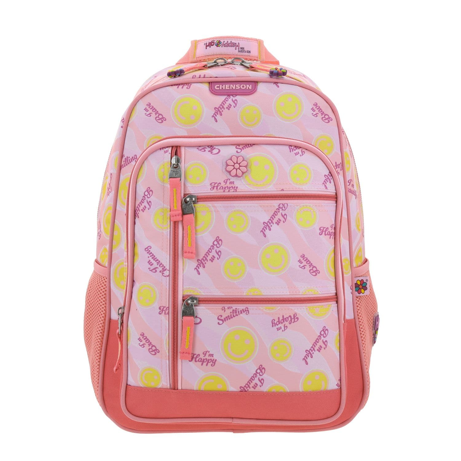 Mochila escolar para niña Happy Girl by Chenson color rosa con compartimentos