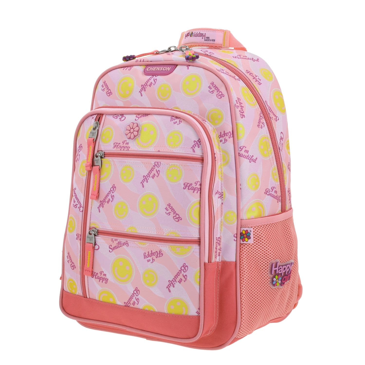 Mochila escolar para niña Happy Girl by Chenson color rosa con compartimentos 2