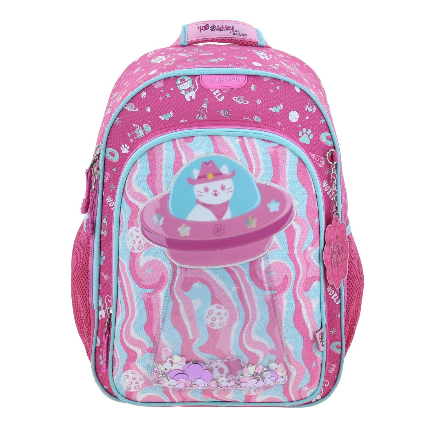 Mochila escolar para niña Happy Girl by Chenson Rosa con amplio compartimento