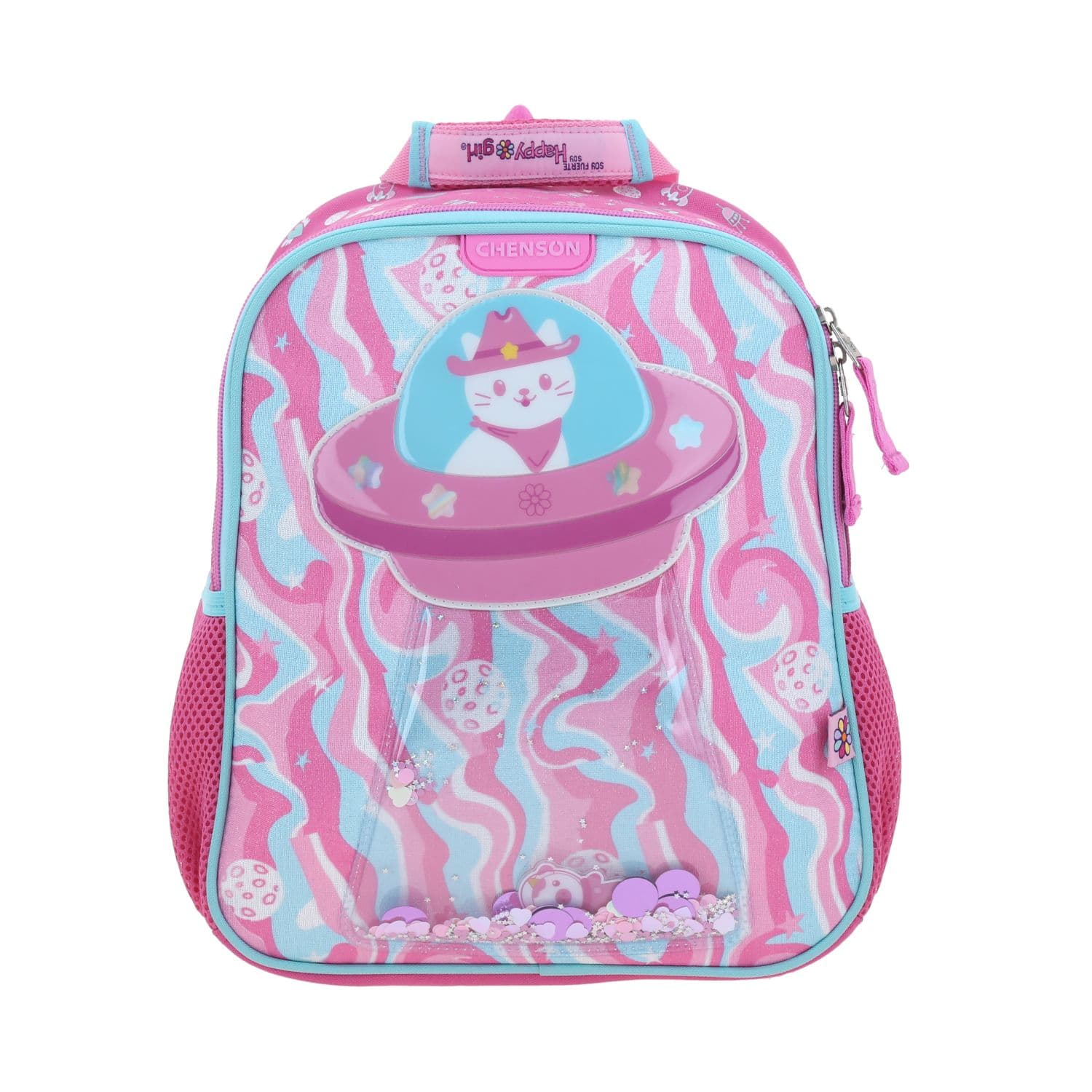 Mochila escolar para niña Happy Girl by Chenson Rosa con gran compartimento