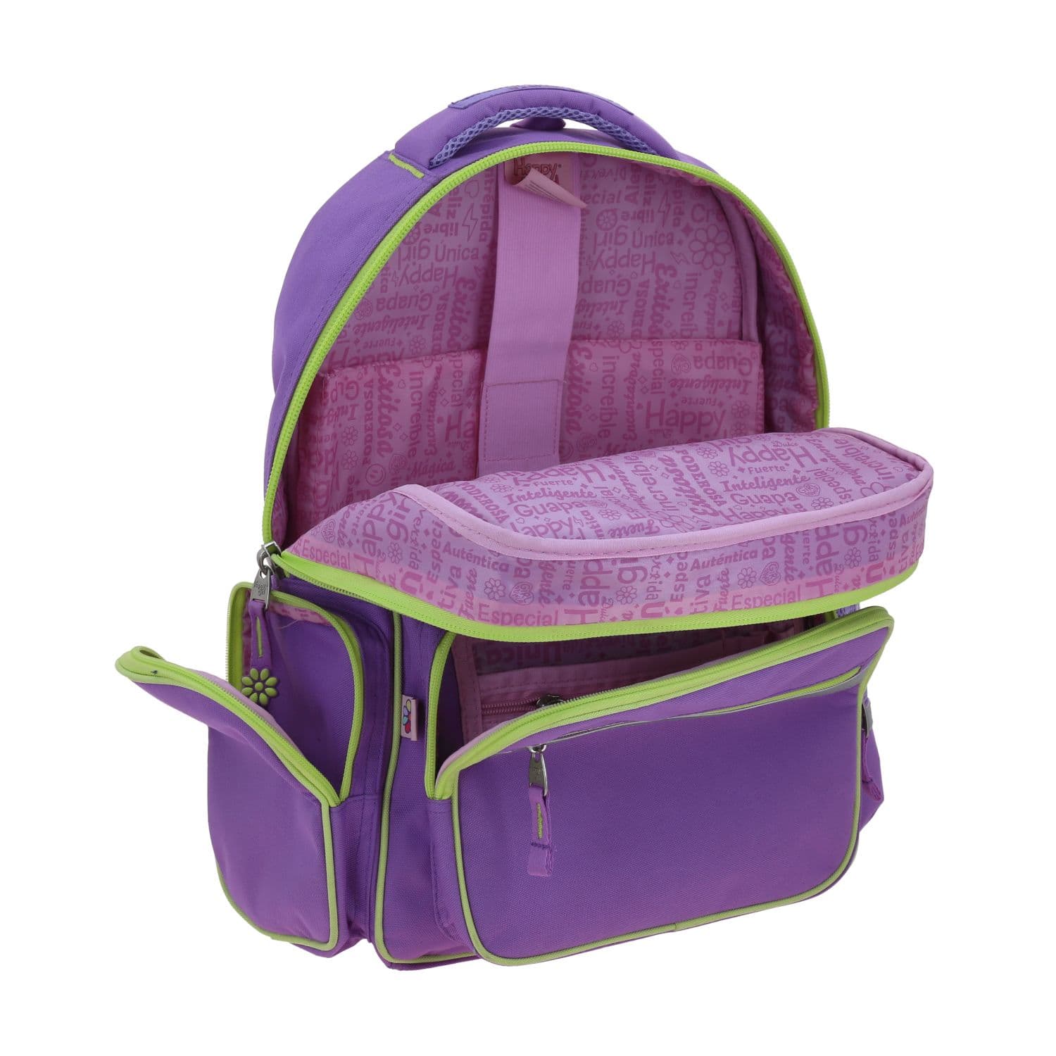 Mochila escolar para niña Happy Girl by Chenson violeta con seguridad y diversión - vista 2