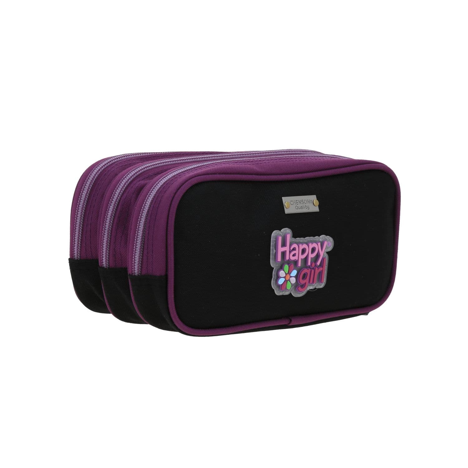 Lapicera escolar para niña Happy Girl by Chenson color negro - Triple compartimento 3