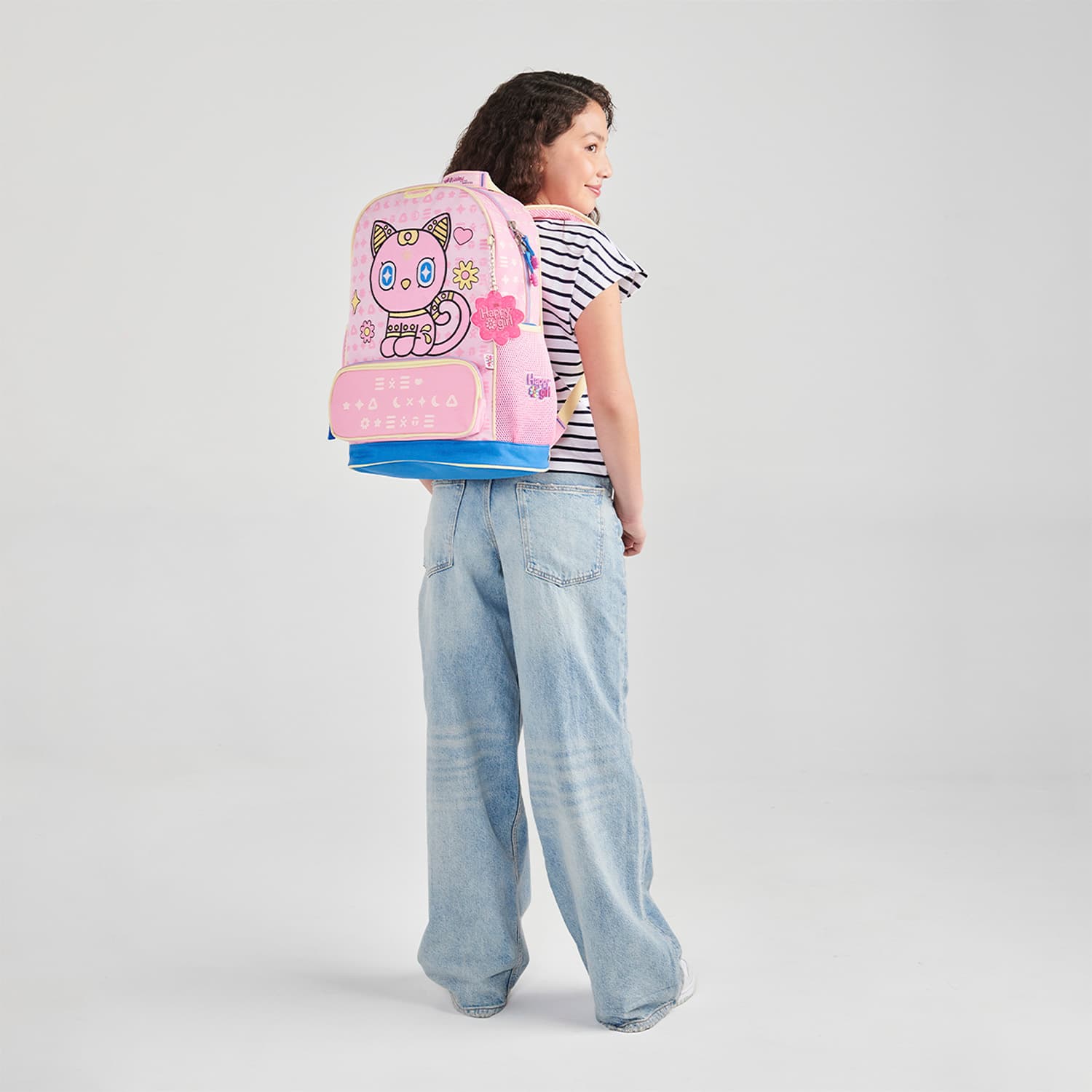 Mochila escolar para niña Happy Girl by Chenson rosa con seguridad y diversión - vista 2