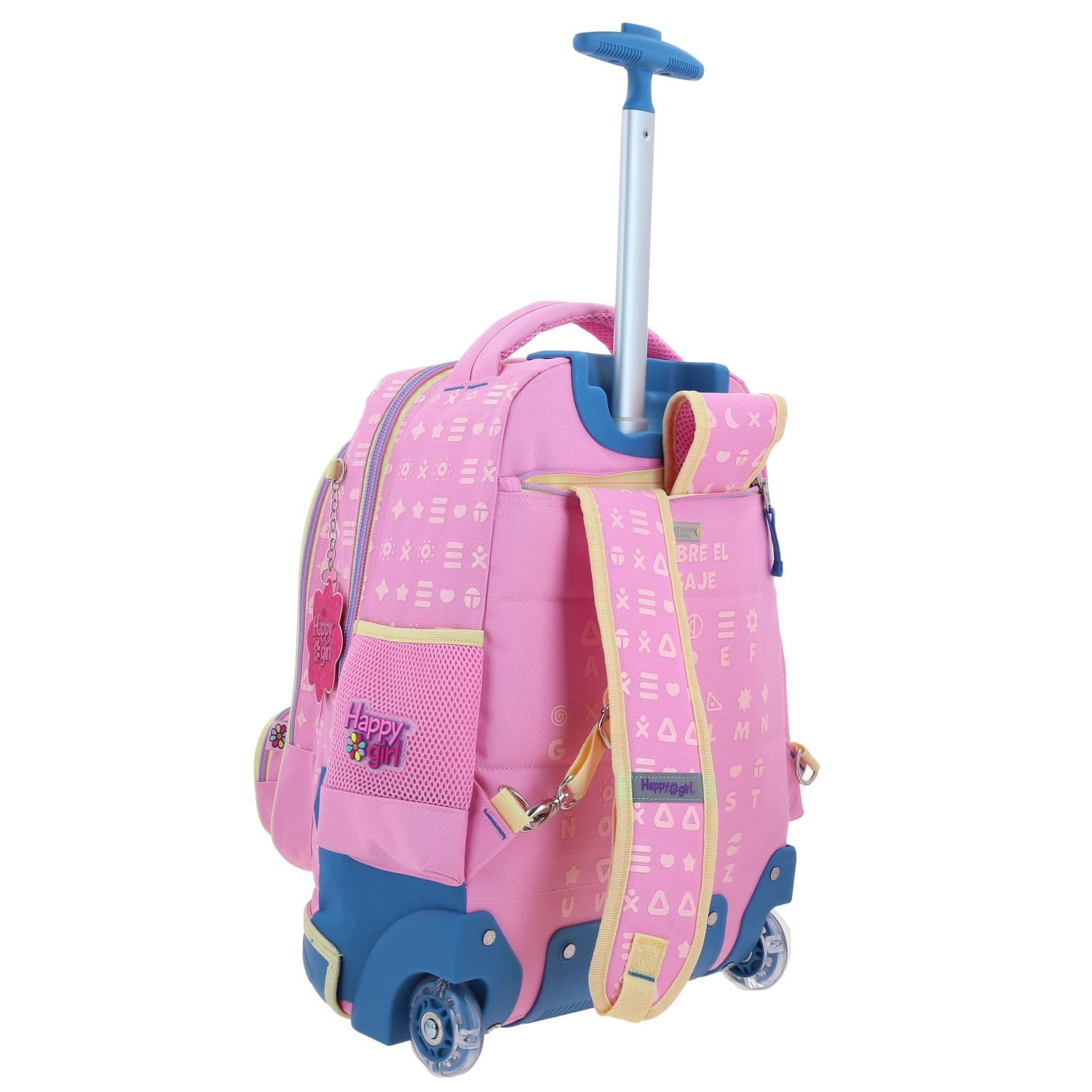 Mochila con Ruedas Happy Girl Rosa con Llantitas para Niña 3