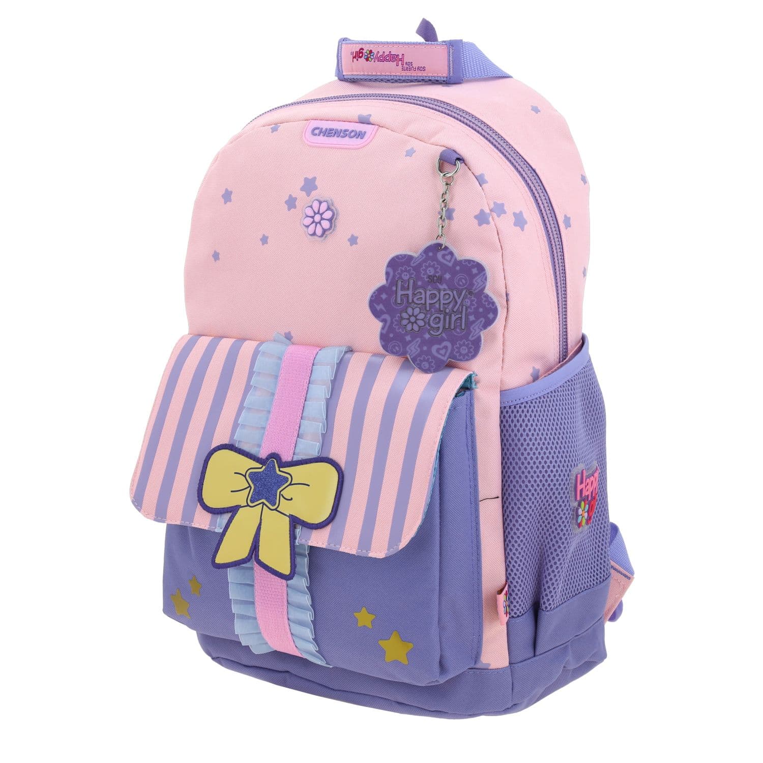Mochila escolar para niña Happy Girl by Chenson rosa con diseño divertido 2