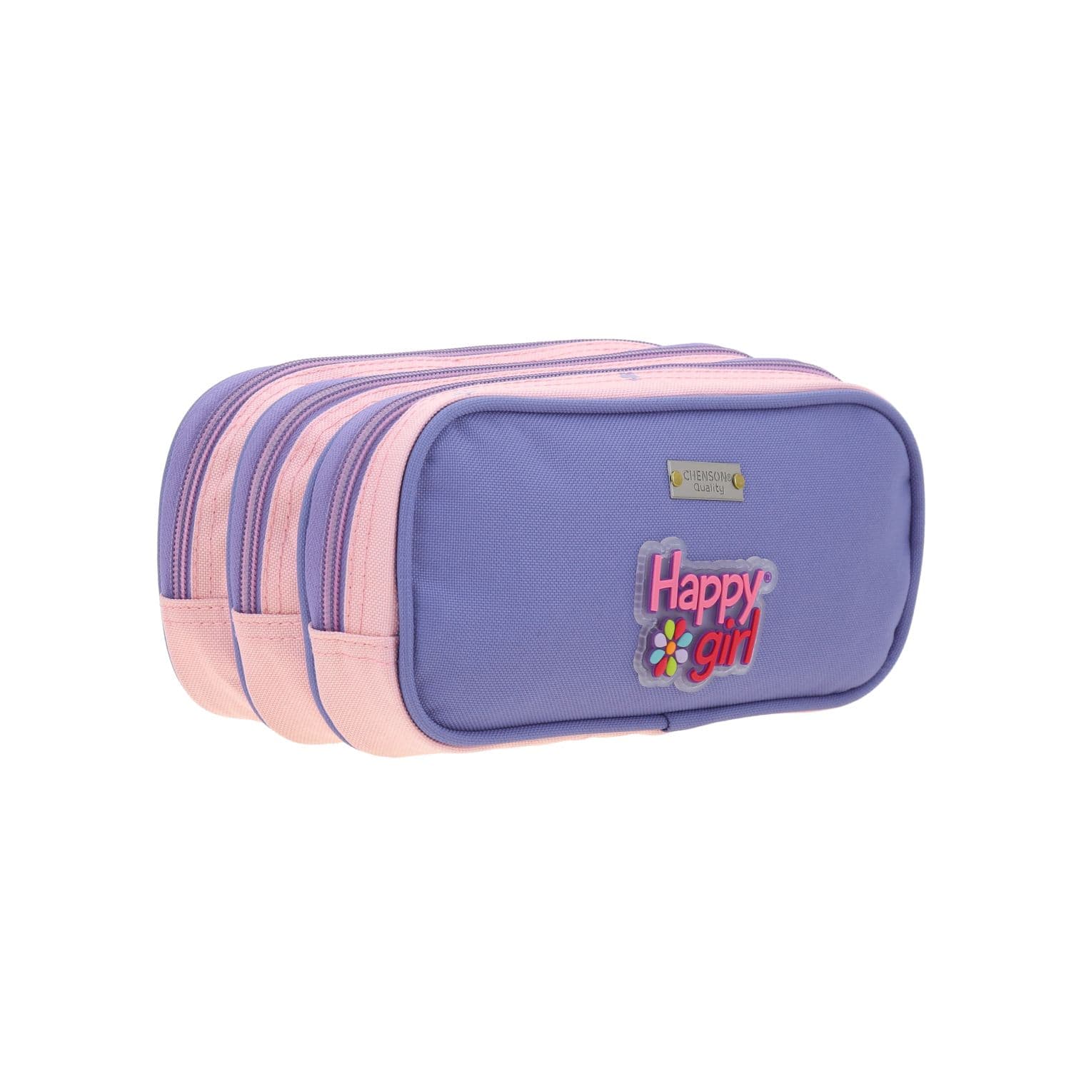 Lapicera escolar para niña Happy Girl by Chenson rosa triple compartimento 3