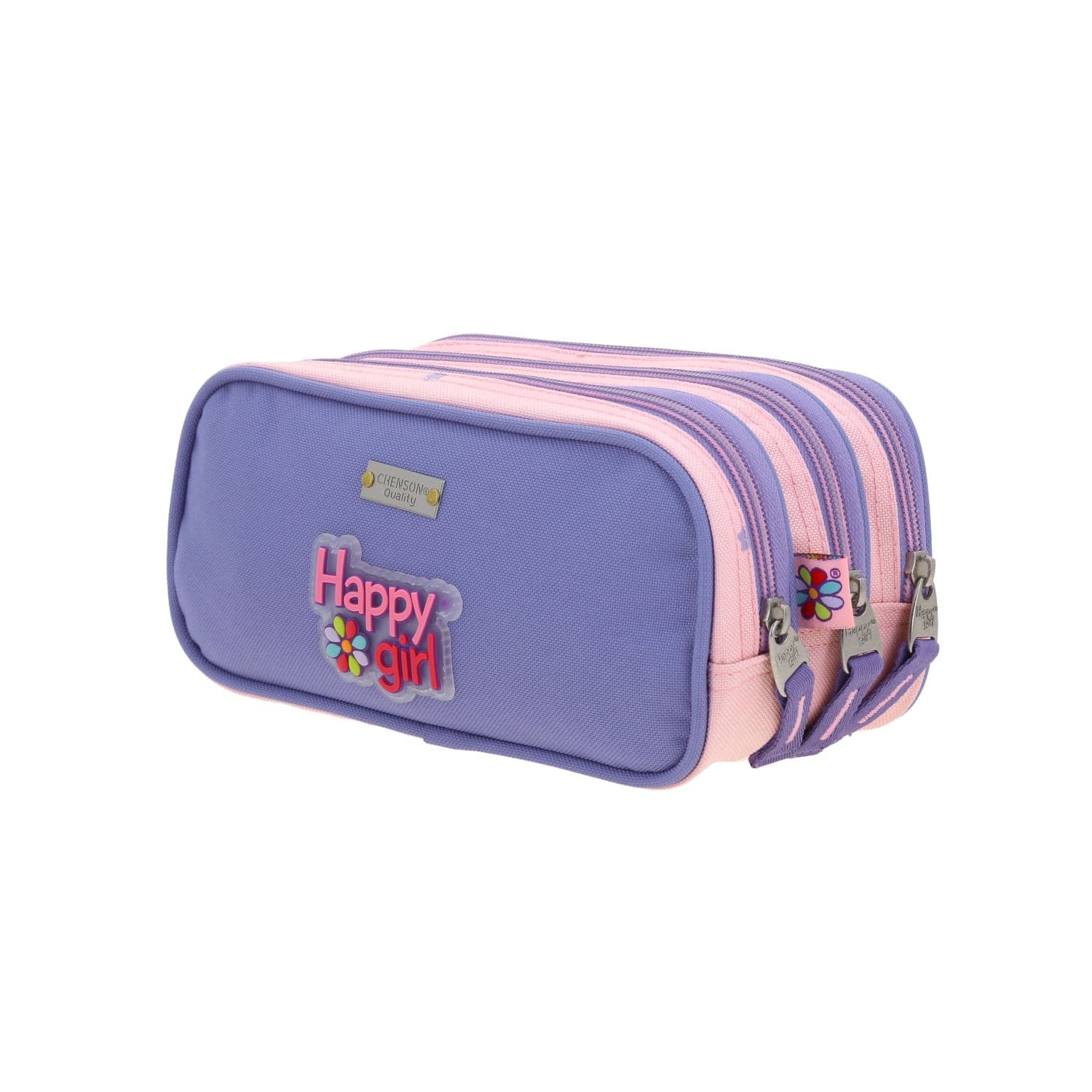 Lapicera escolar para niña Happy Girl by Chenson rosa triple compartimento 5