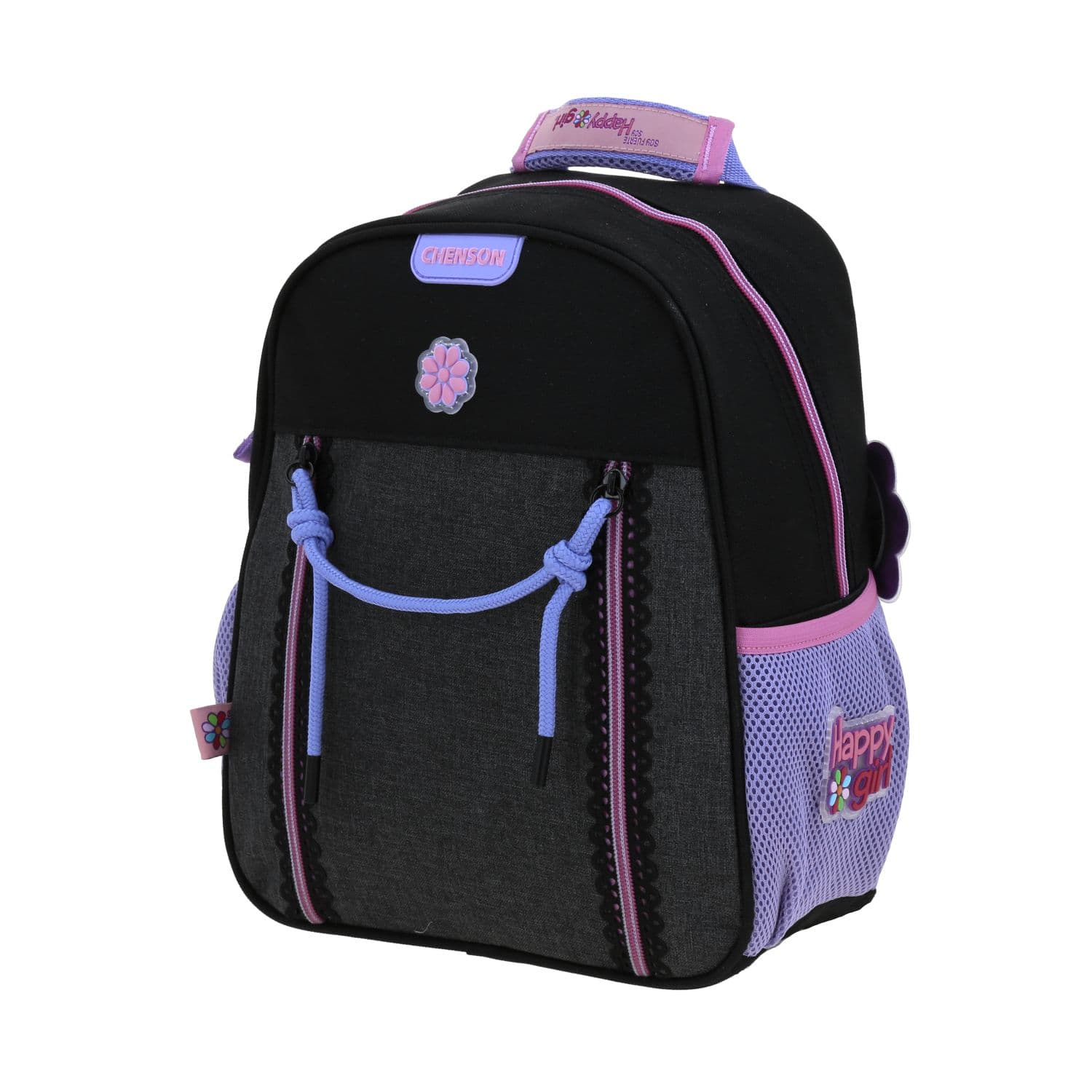 Mochila escolar para niña Happy Girl by Chenson Negra con amplio compartimento 2