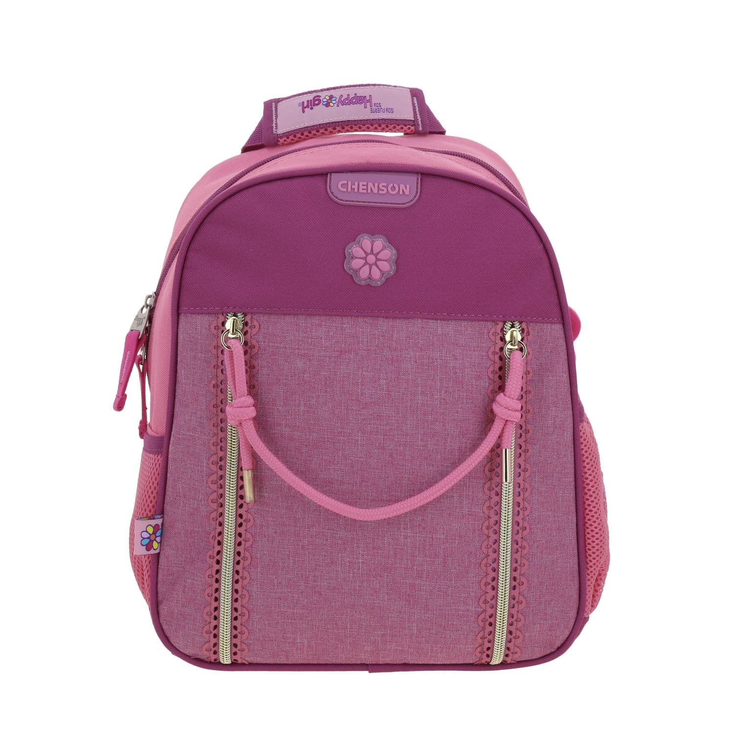 Mochila escolar para niña Happy Girl by Chenson color rosa con cierre