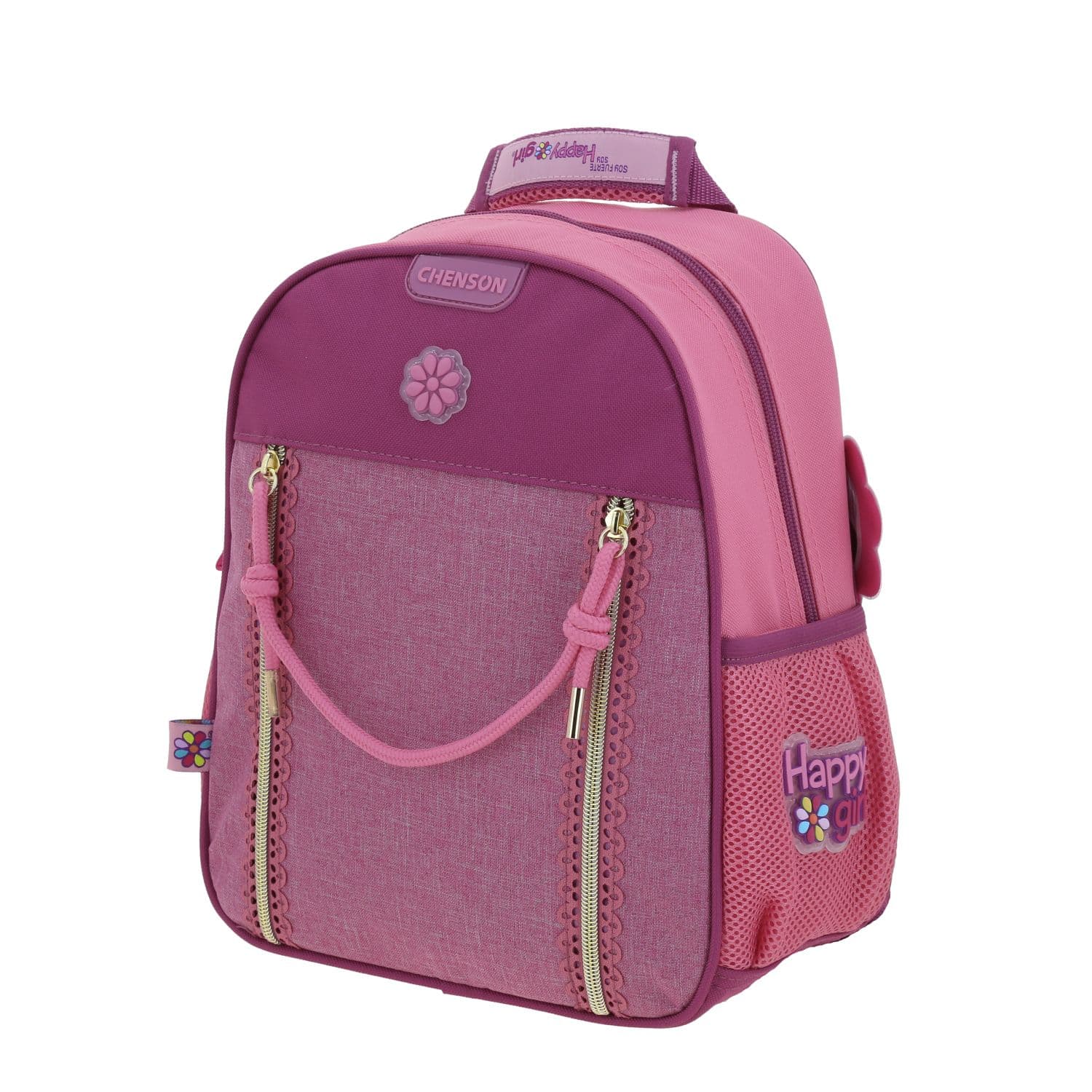 Mochila escolar para niña Happy Girl by Chenson color rosa con cierre 2