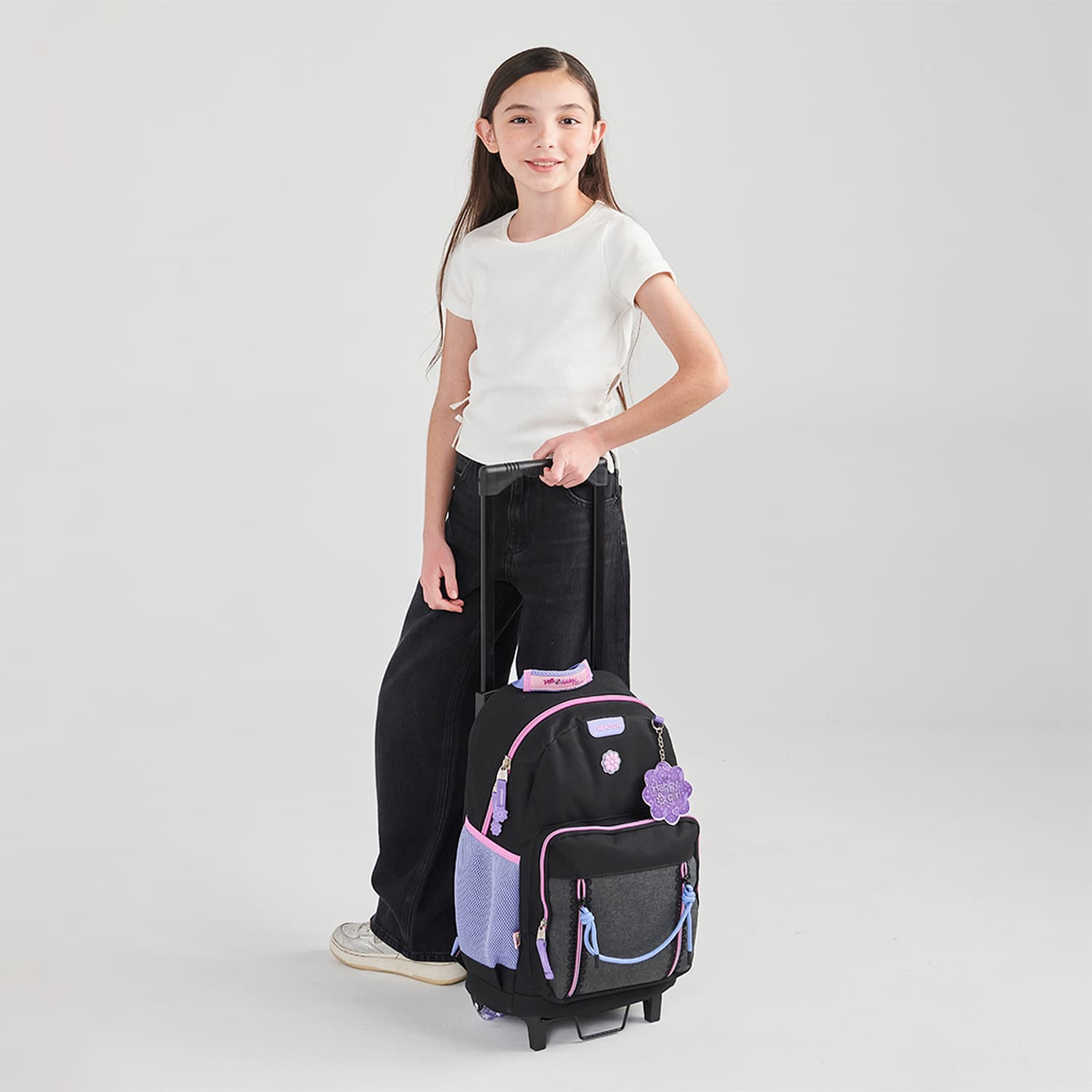 Mochila con Ruedas Happy Girl Negra para Niña - Durabilidad y Diversión - vista 2