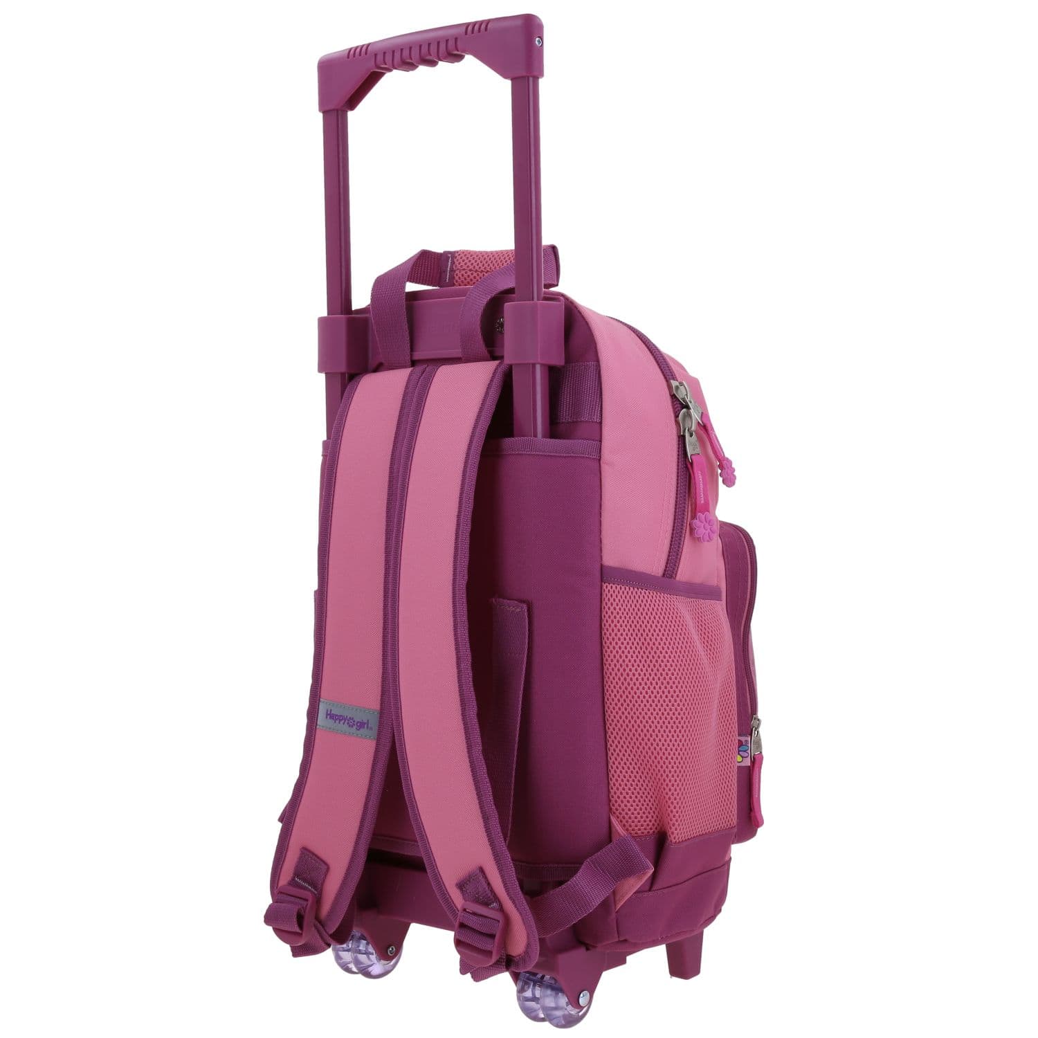 Mochila con Ruedas Happy Girl Rosa para Niña con Divertidos Detalles 5