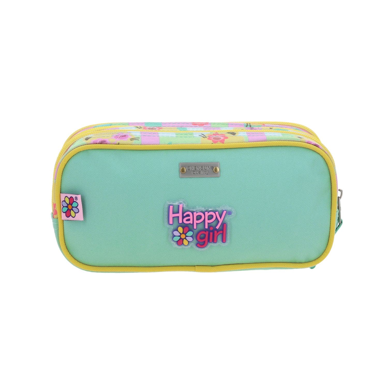 Lapicera escolar para niña Happy Girl rosa triple compartimento 4