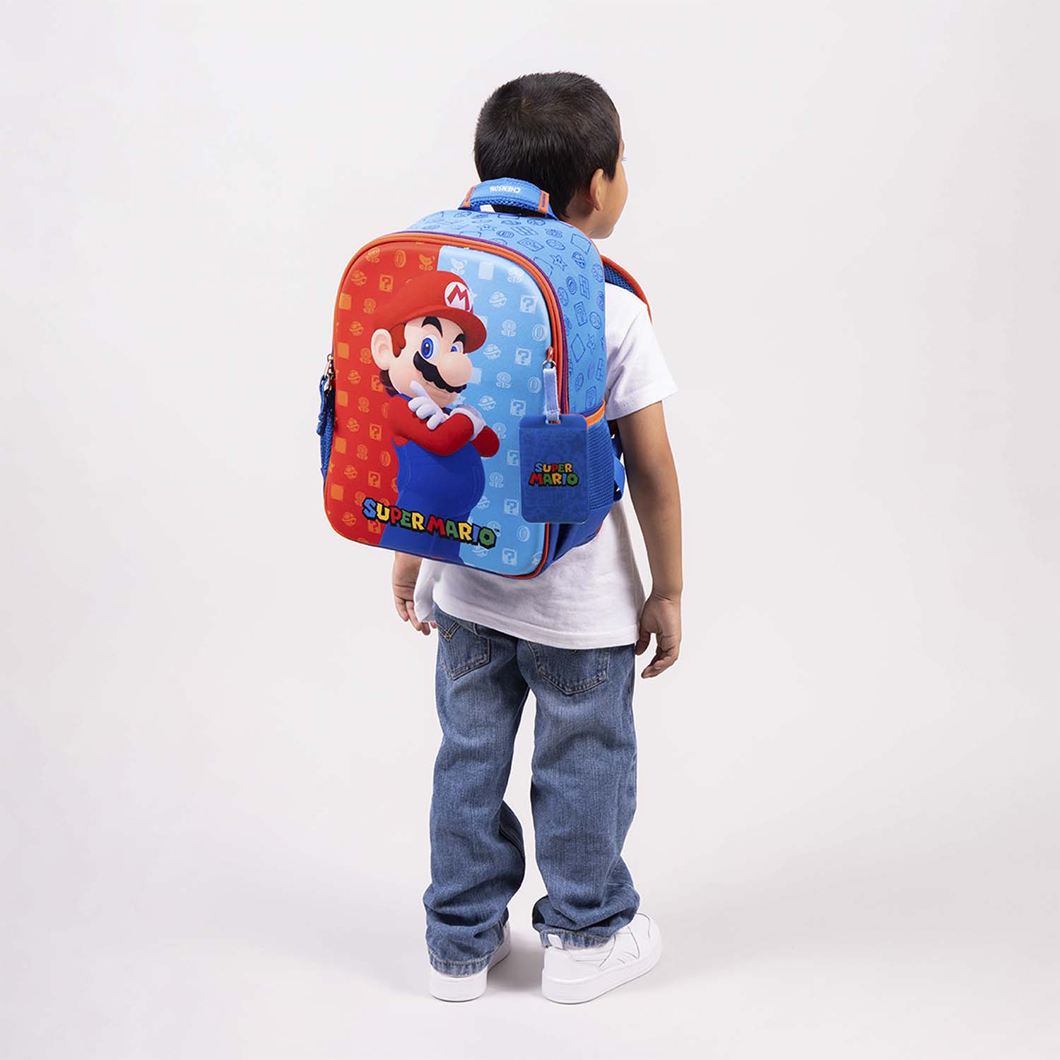 Mochila escolar para niño Mario Bros by Chenson color azul divertida - vista 2