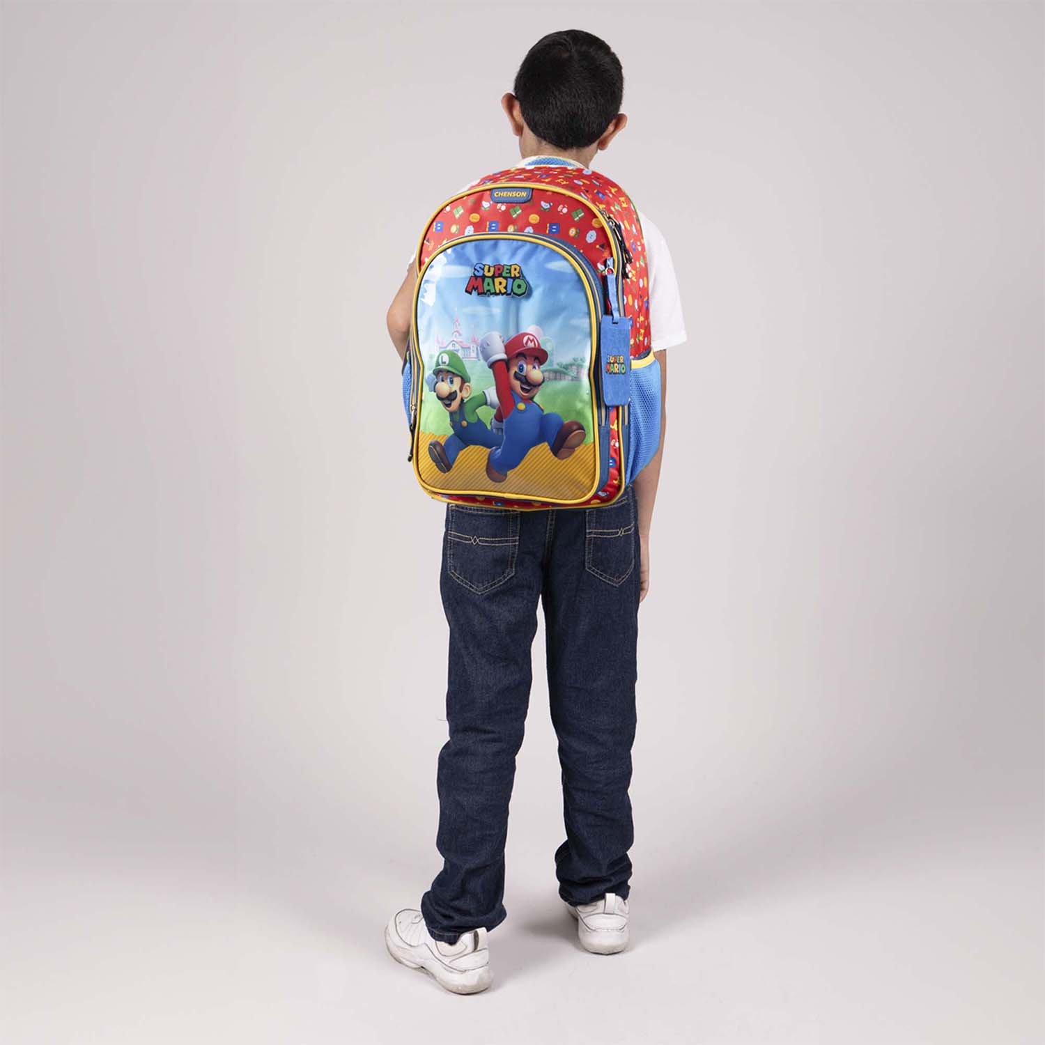 Mochila escolar para niño Mario Bros by Chenson azul con amplio compartimento - vista 2