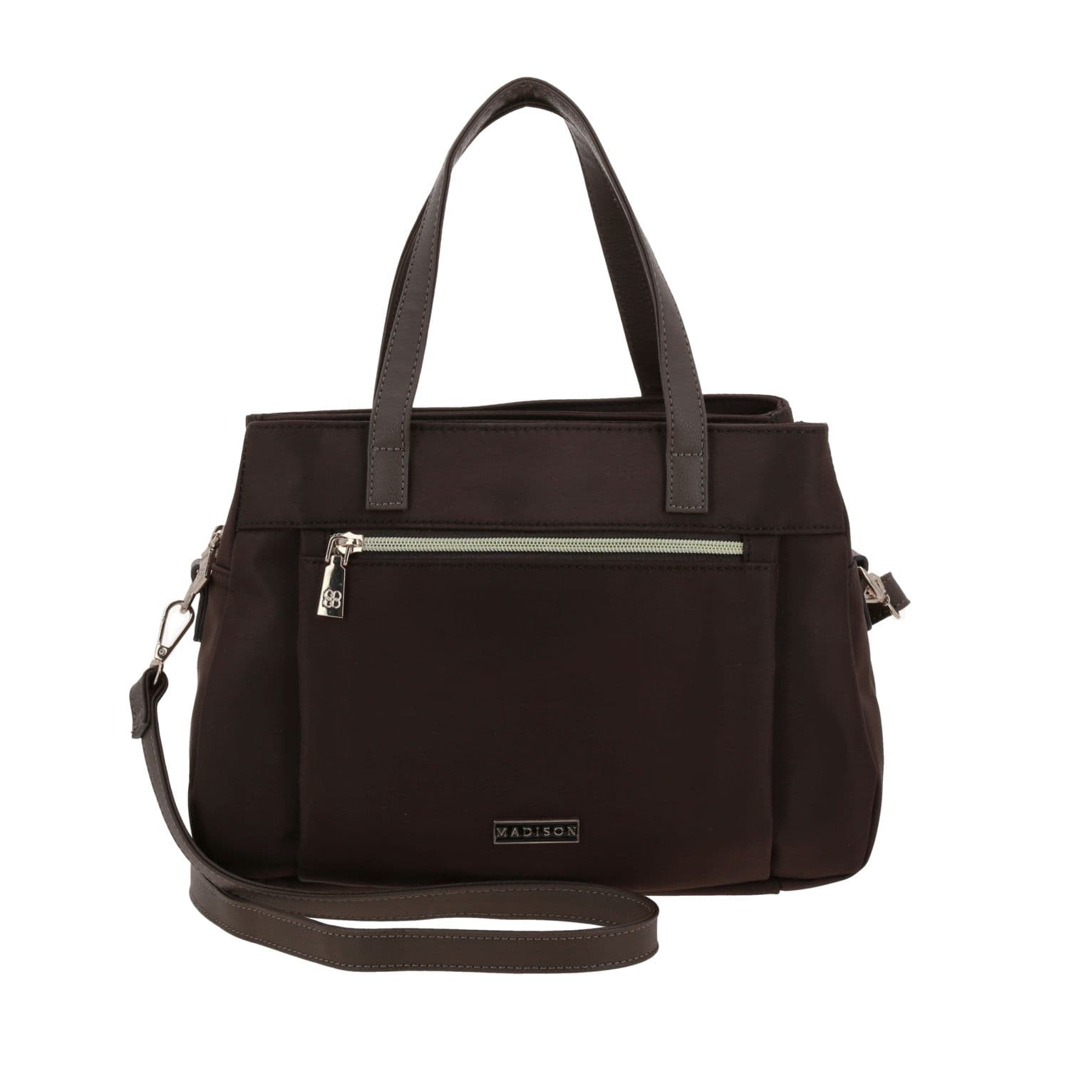 Bolsa de Mano para Dama Madison by Chenson Café Satinado con Triple Compartimento