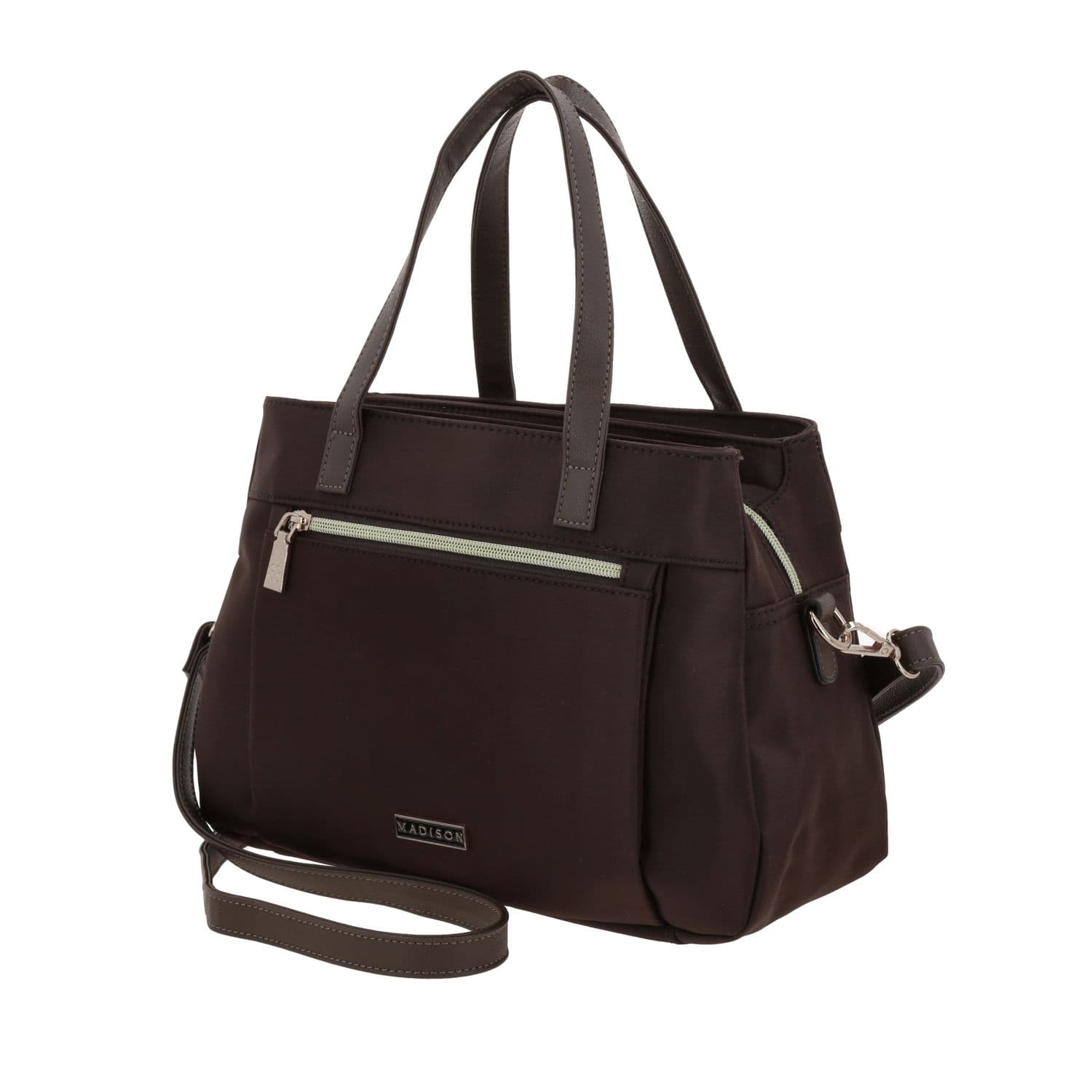 Bolsa de Mano para Dama Madison by Chenson Café Satinado con Triple Compartimento 2