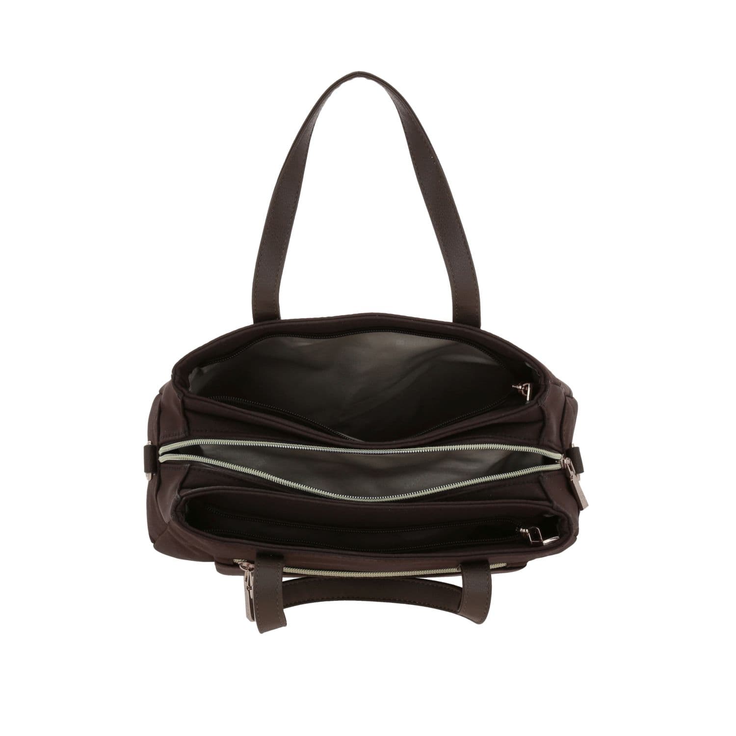 Bolsa de Mano para Dama Madison by Chenson Café Satinado con Triple Compartimento - vista 2