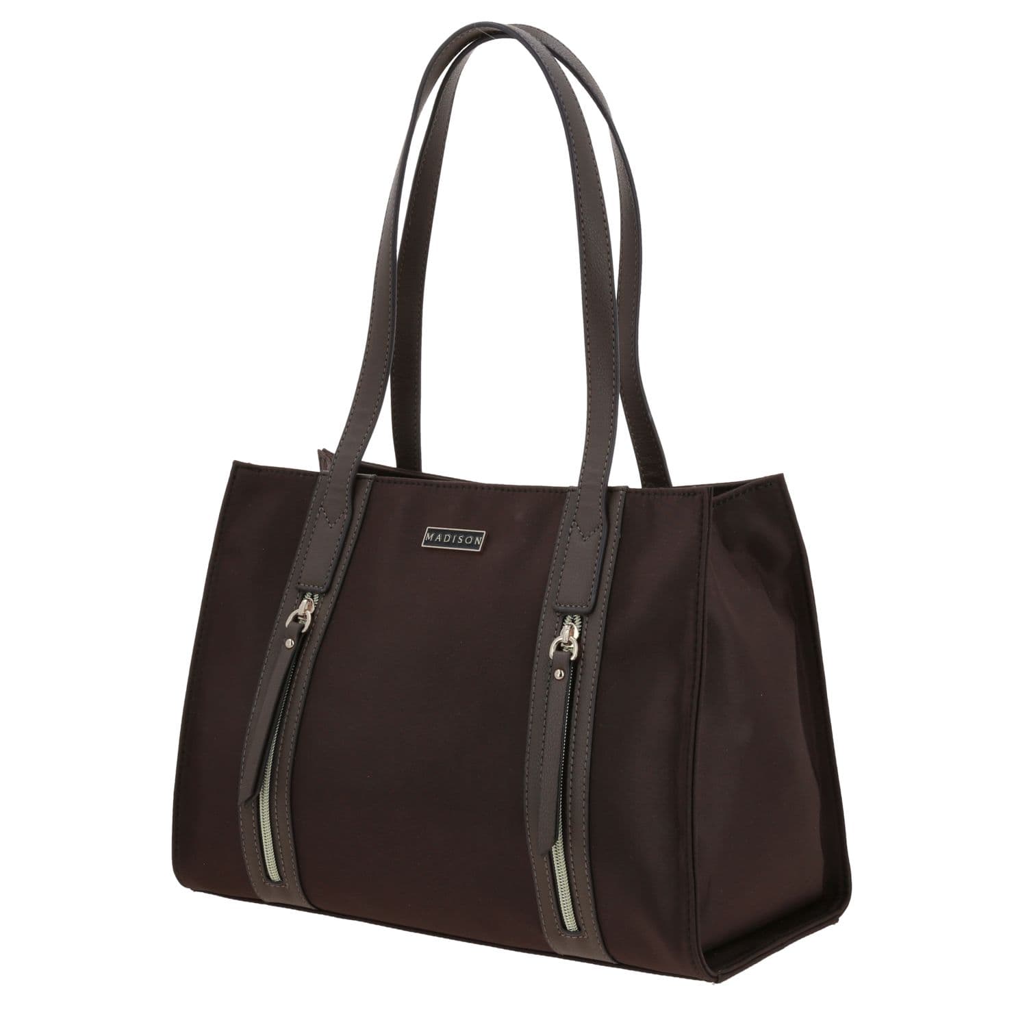 Bolsa grande para dama Madison by Chenson Café Satinado con múltiples bolsillos 2