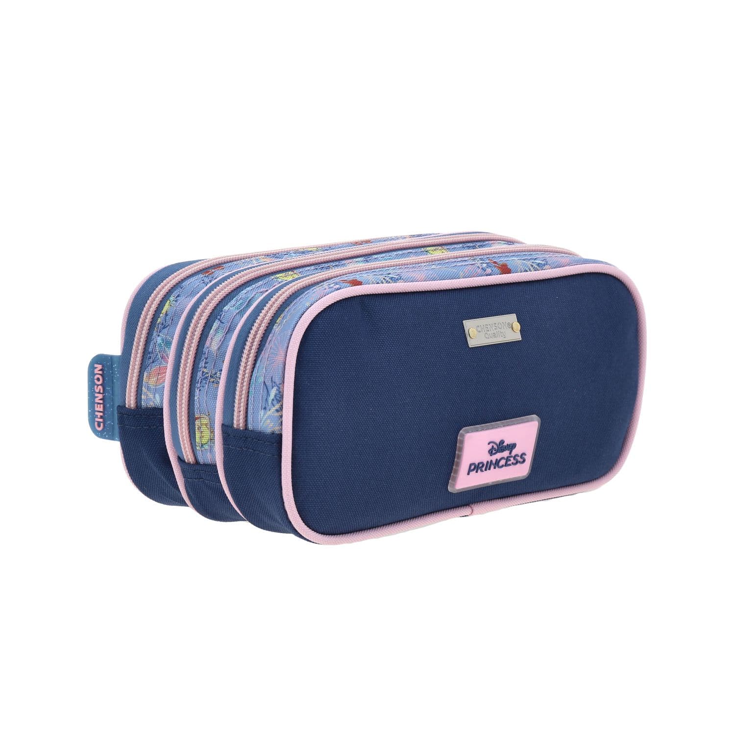 Lapicera escolar para niña Princesas by Chenson azul con triple compartimento 3